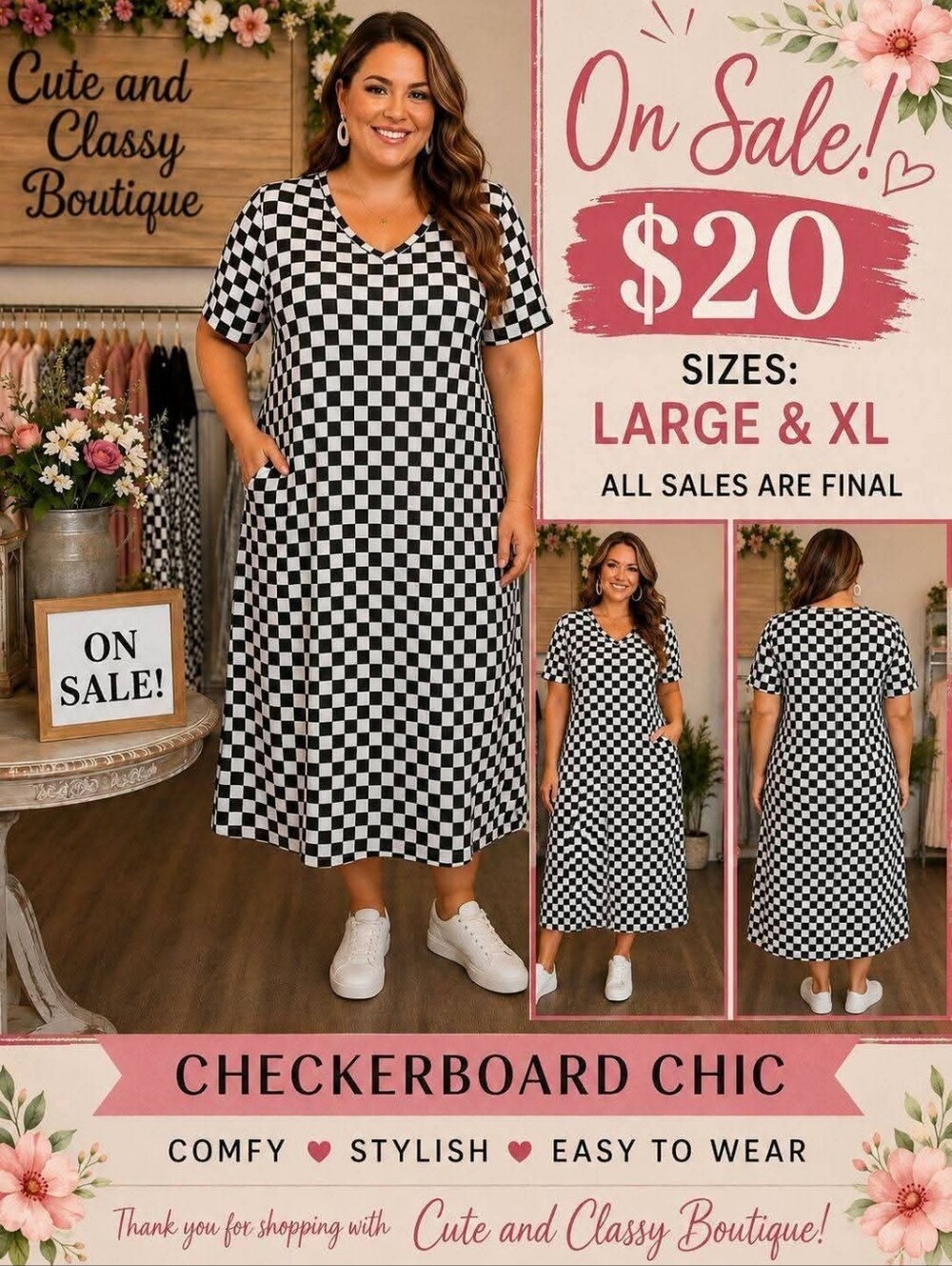 Checkerboard Chic Dress - Black & White